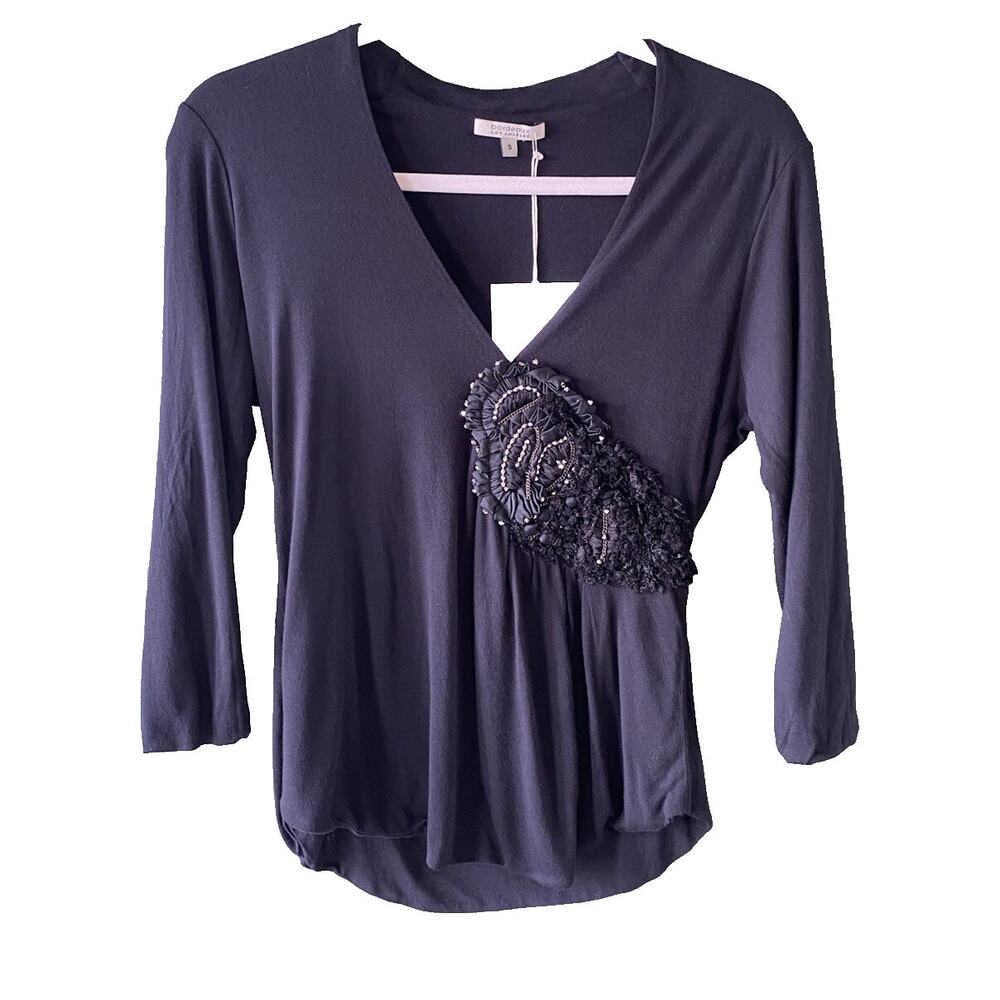 Bordeaux Blouse Womens Small NEW Y2K Black Whimsigoth Stretch 3/4 Sleeve Shirt
